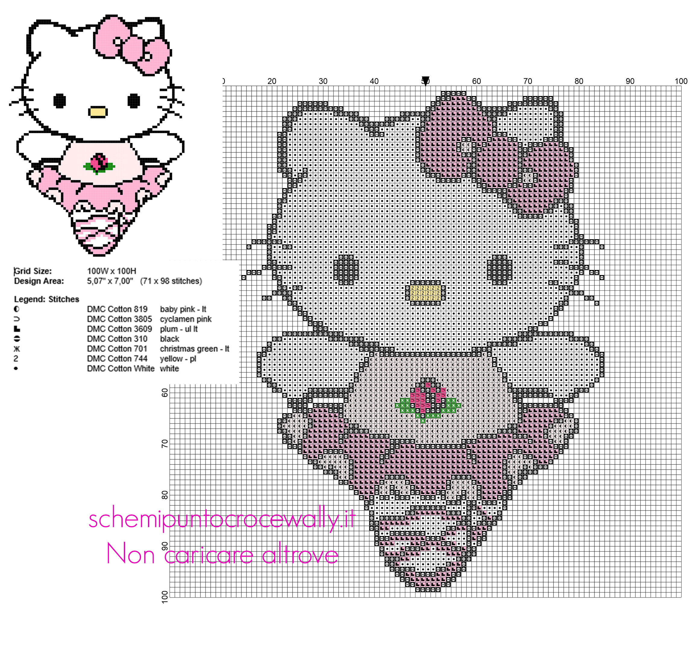 Hello Kitty ballerina schema punto croce gratis 71 x 98 crocette 7 colori DMC