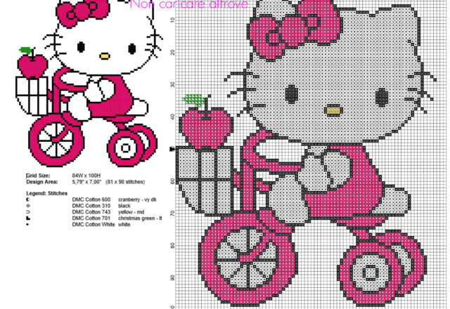 Hello Kitty con il triciclo schema punto croce gratis