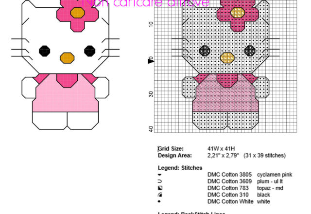 Hello Kitty piccolo schema punto croce in 40 crocette con punto scritto