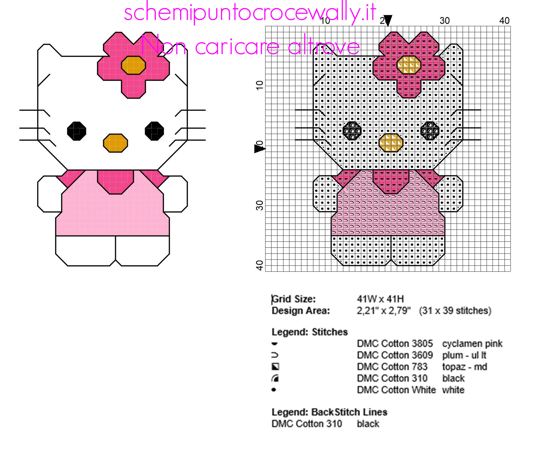 Hello Kitty piccolo schema punto croce in 40 crocette con punto scritto
