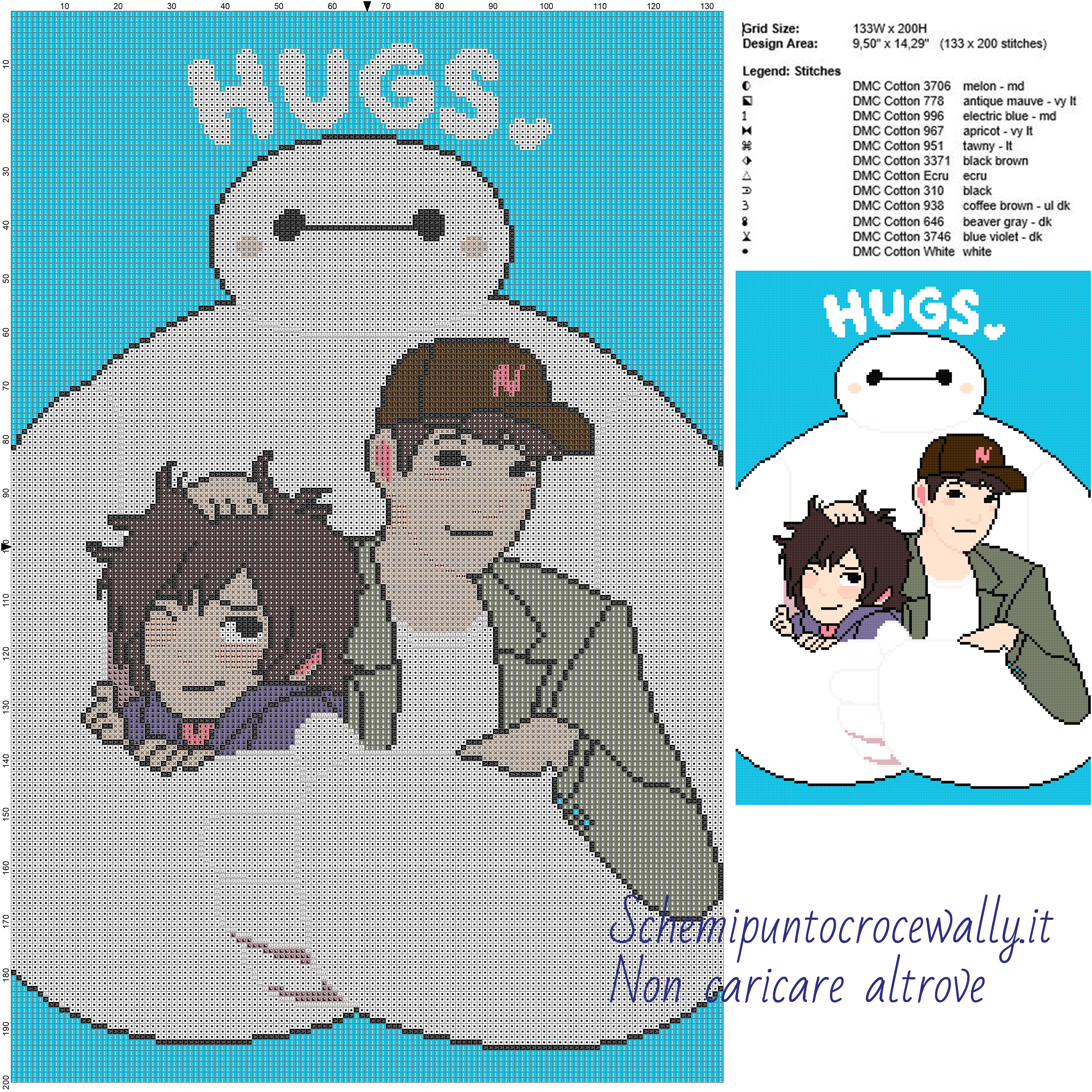 Hugs Baymax schema gratis punto croce 133x200 12 colori