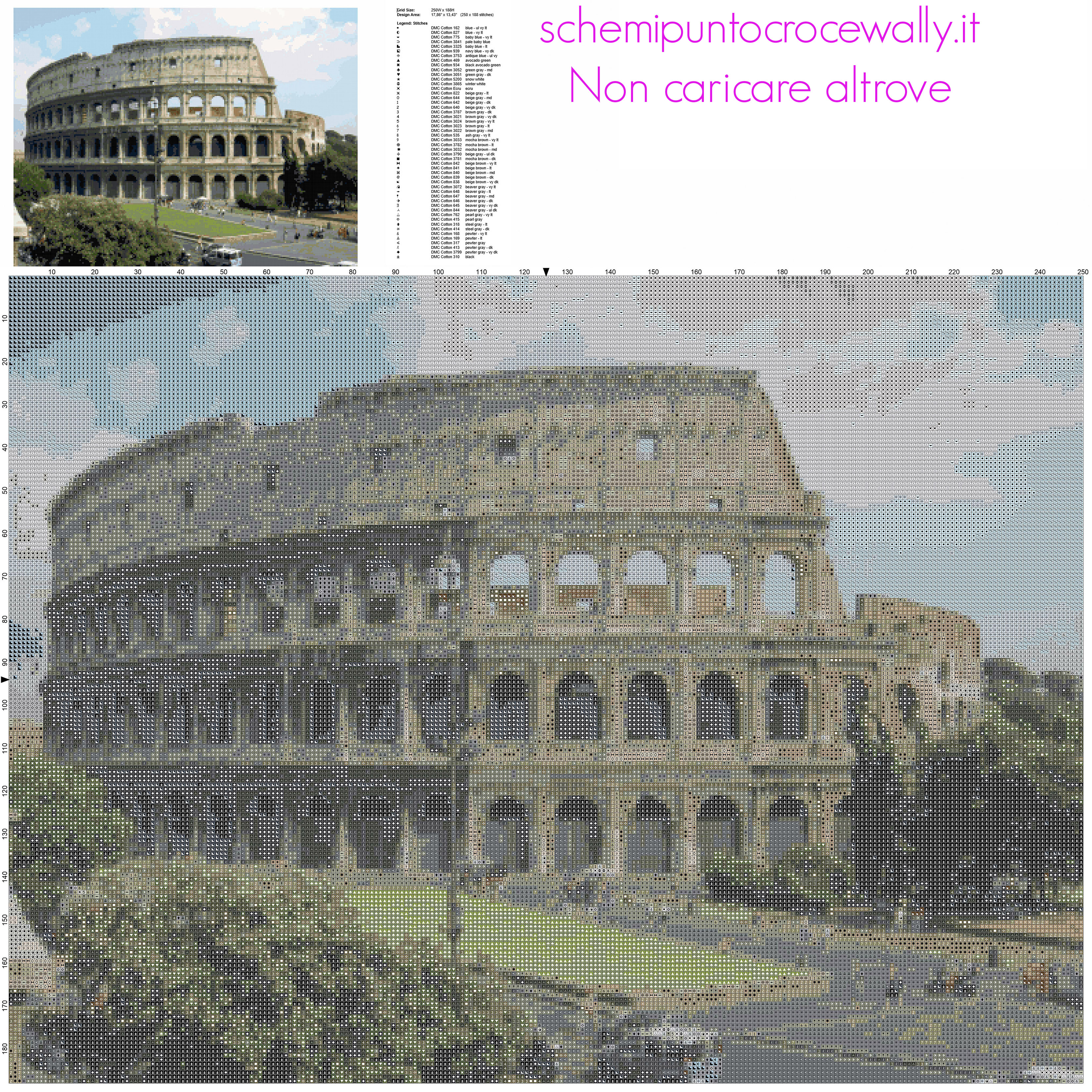 Il Colosseo a Roma schema punto croce luogo famoso idea quadro casa