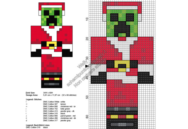 Il Creeper di Minecraft Natale schema punto croce gratis 32x66