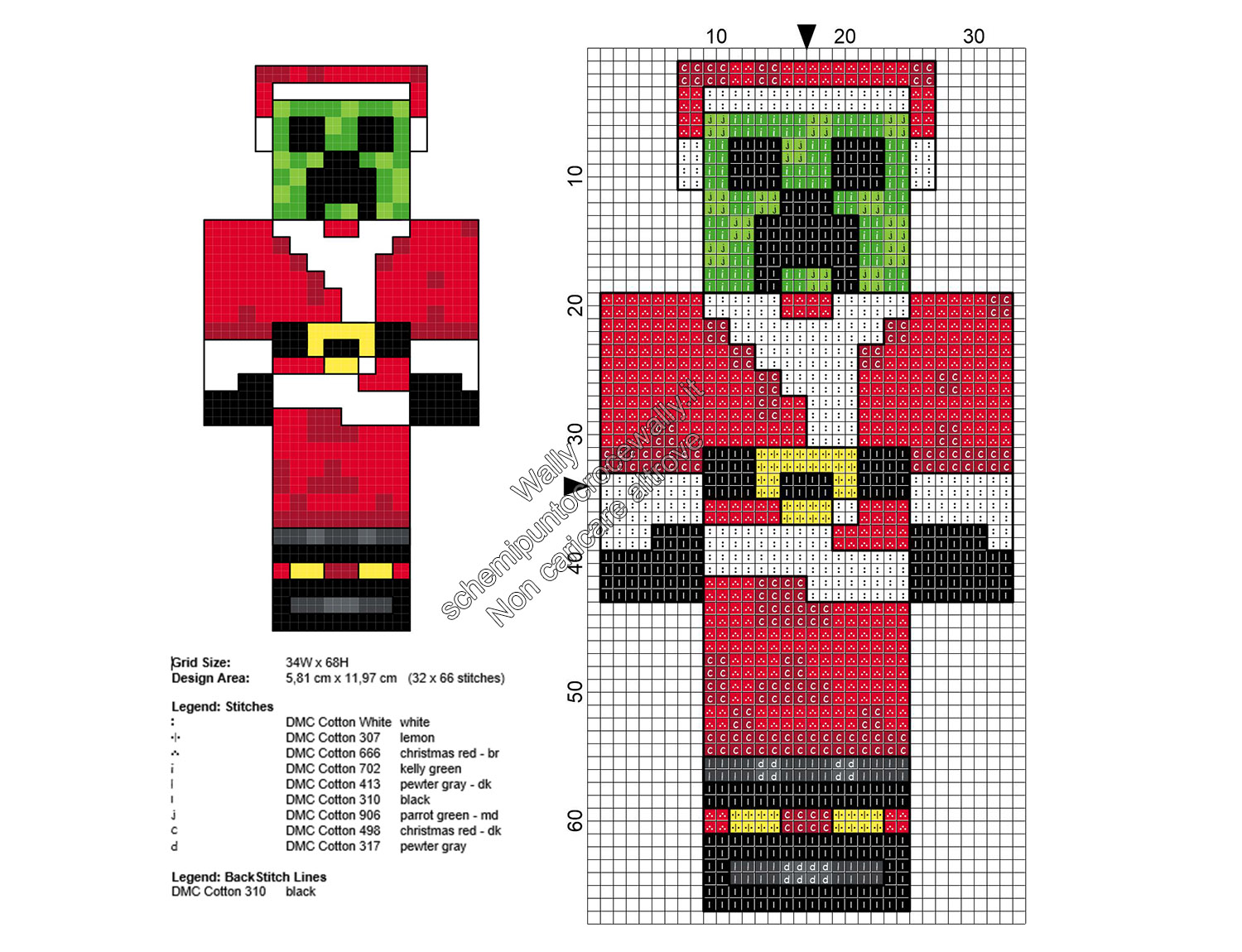 Il Creeper di Minecraft Natale schema punto croce gratis 32x66