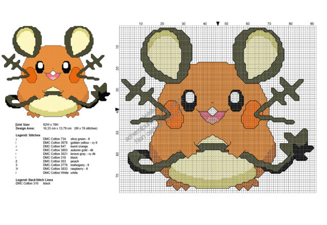 Il Pokemon Dedenne schema ricamo punto croce gratis