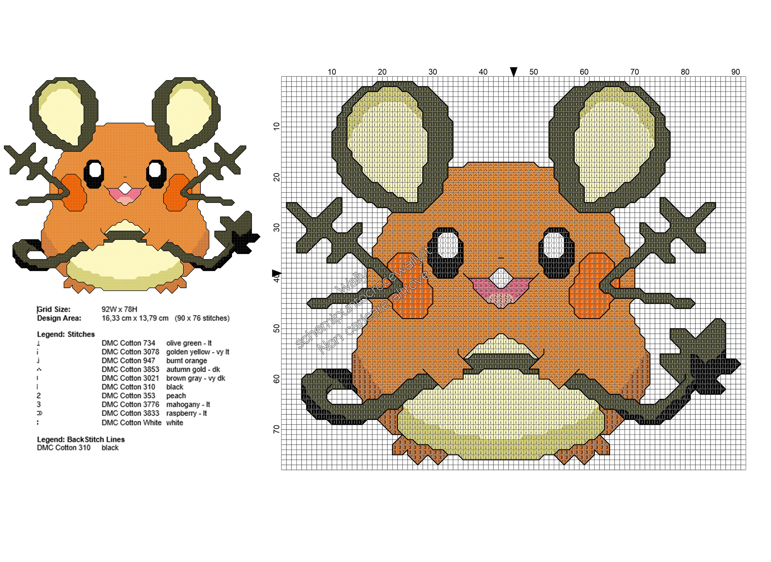 Il Pokemon Dedenne schema ricamo punto croce gratis