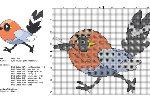 Il Pokemon Fletchling schema punto croce gratis col punto scritto