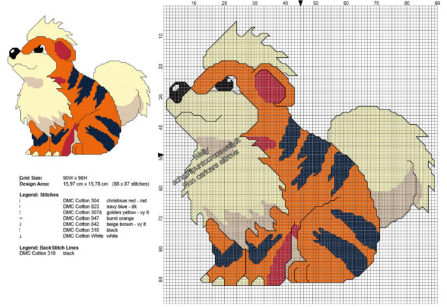 Il Pokemon Growlithe schema ricamo punto croce gratis