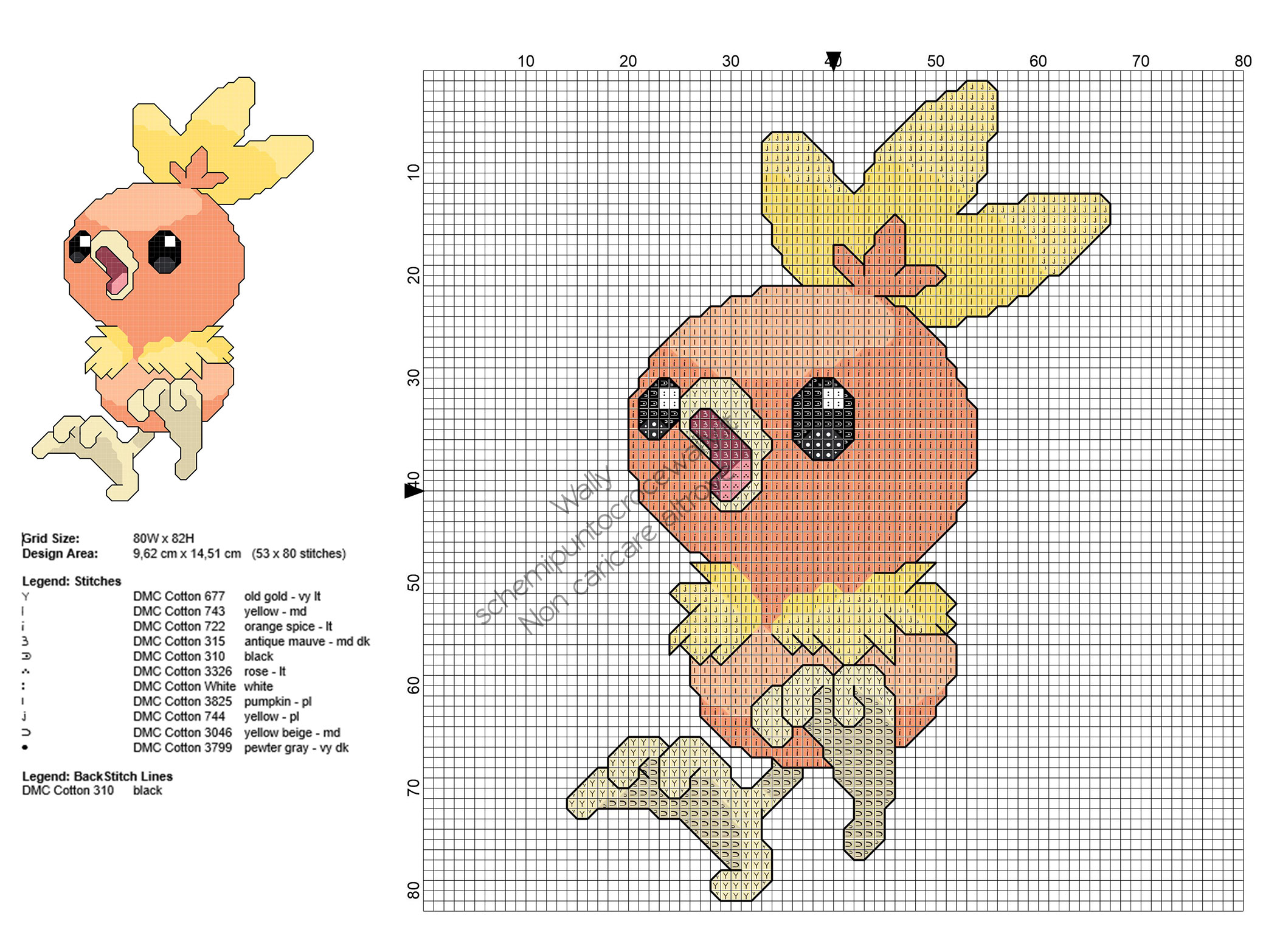 Il Pokemon Torchic schema ricamo punto a croce gratis