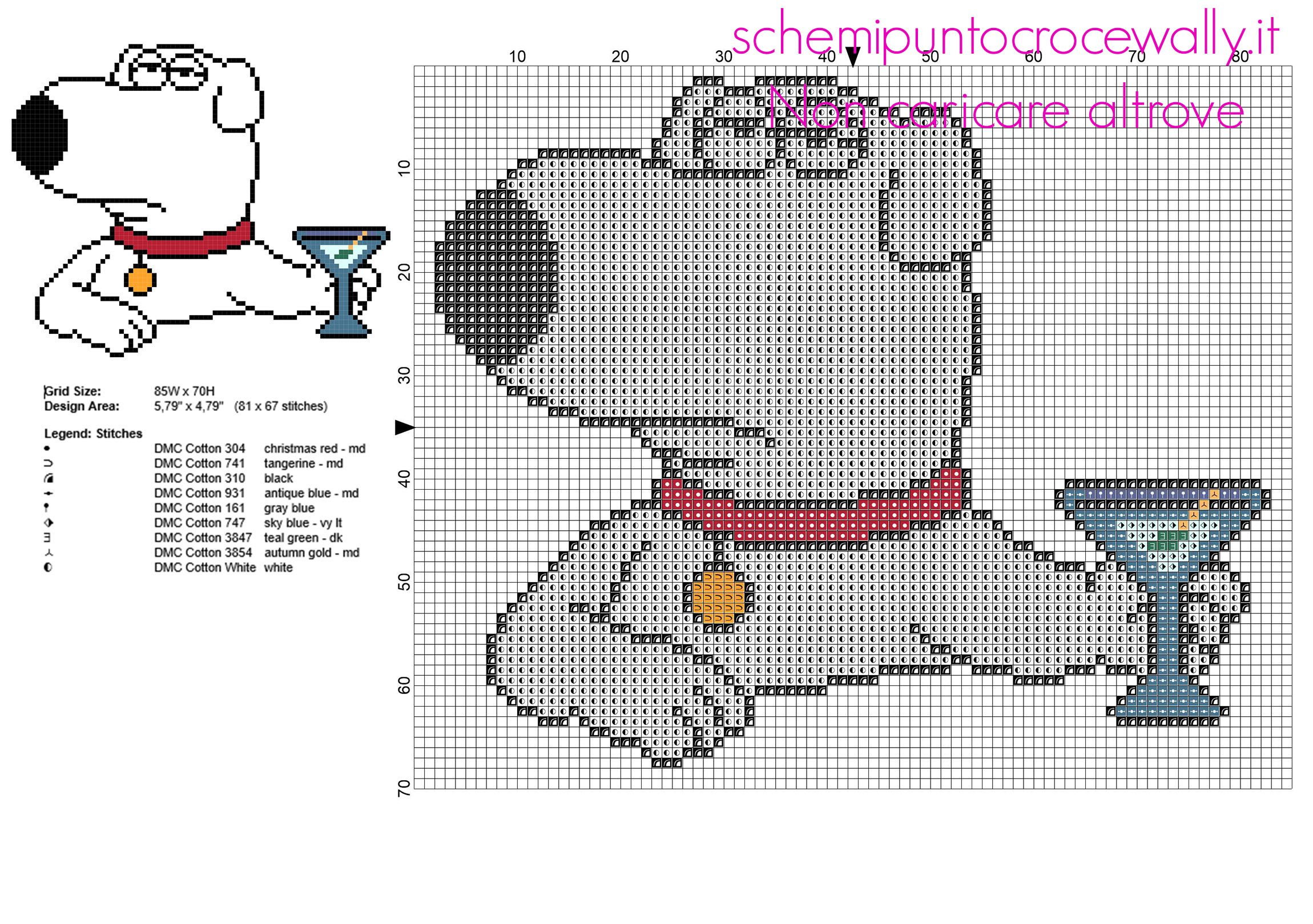 Il cane Brian dal cartone animato I Griffin schema punto croce gratuito