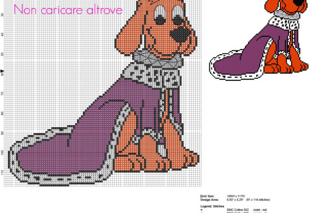 Il cane Clifford dei cartoni animati con una corona schema punto croce gratis