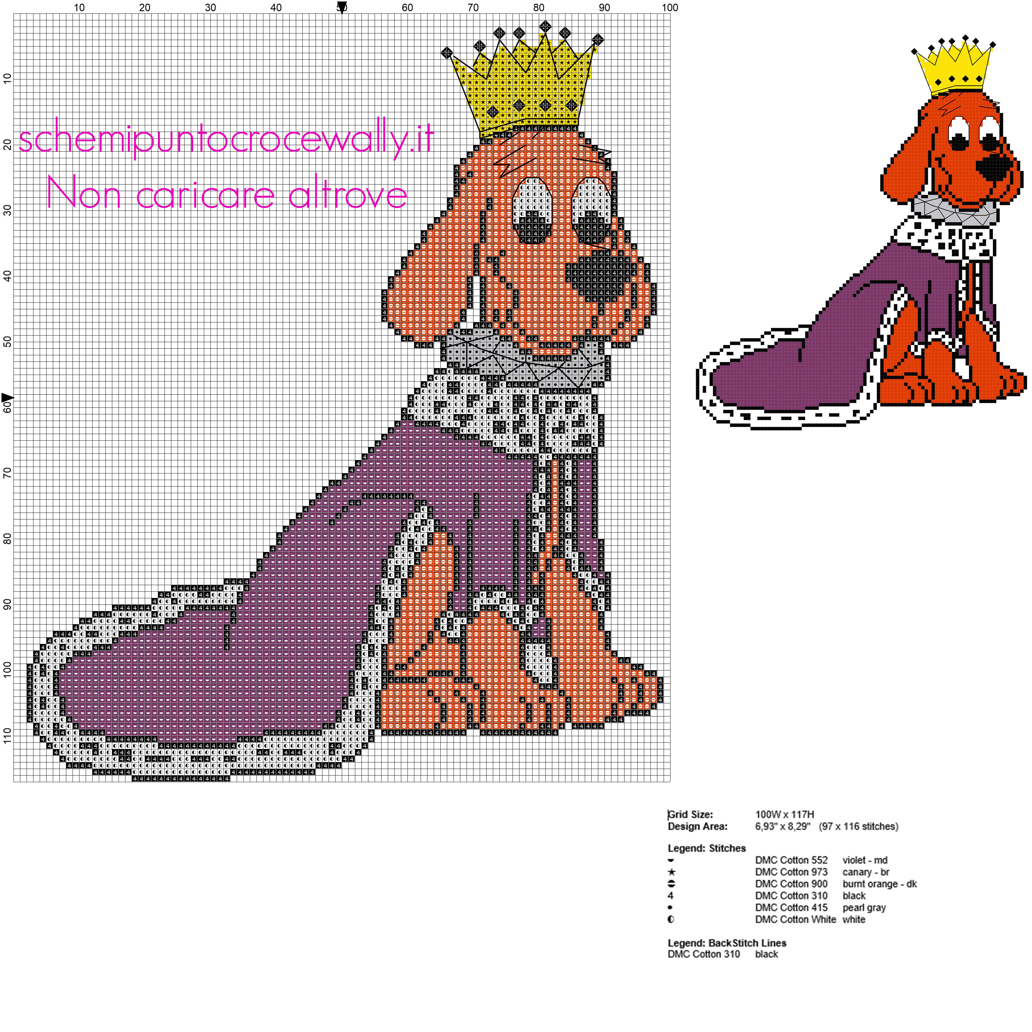 Il cane Clifford dei cartoni animati con una corona schema punto croce gratis