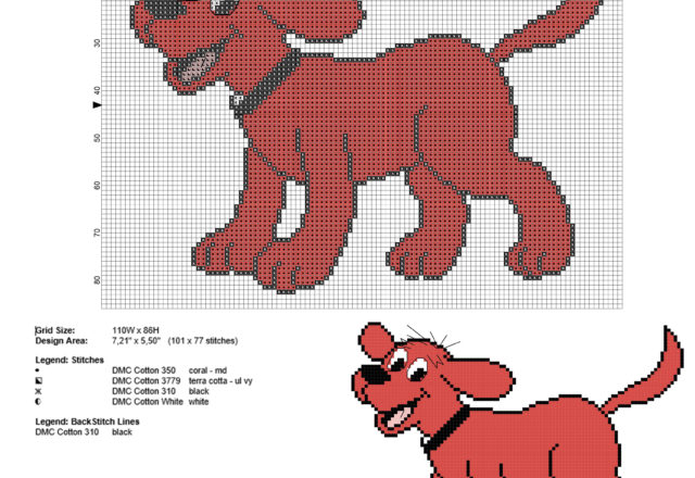 Il cane dei cartoni animati Clifford schema punto croce gratis in circa 100 crocette