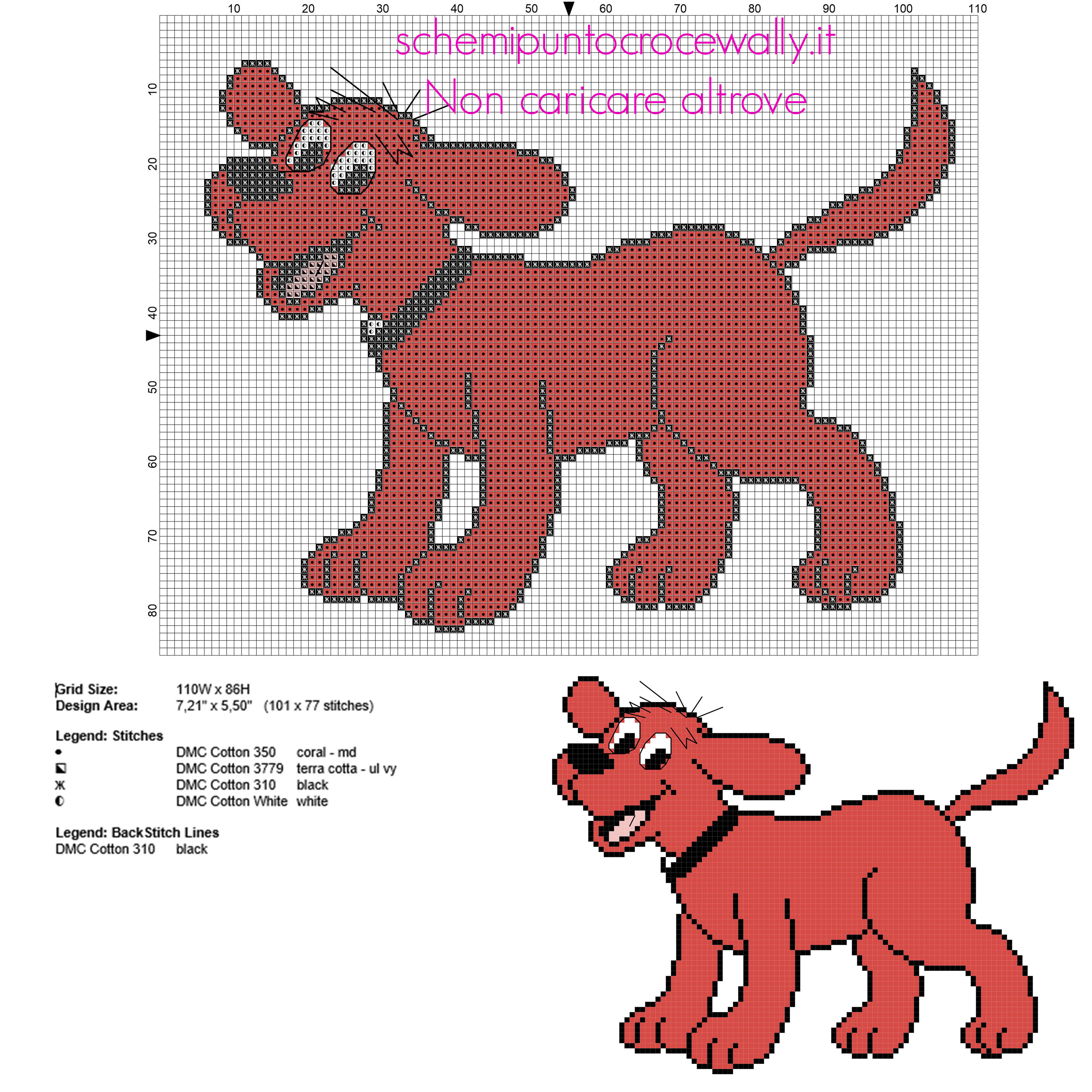 Il cane dei cartoni animati Clifford schema punto croce gratis in circa 100 crocette