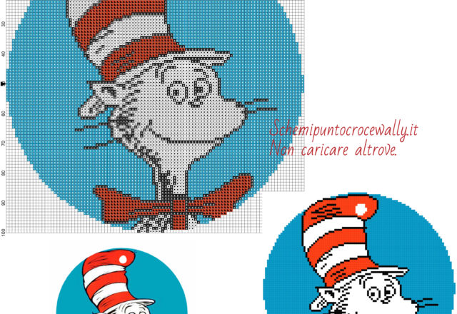 Il gatto col cappello (Dr_ Seuss) schema punto croce gratis 100x100 4 colori