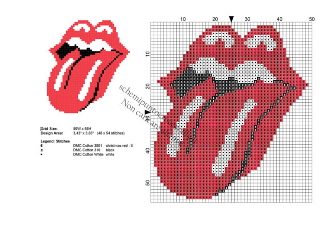 Il logo dei Rolling Stones schema da ricamare punto a croce