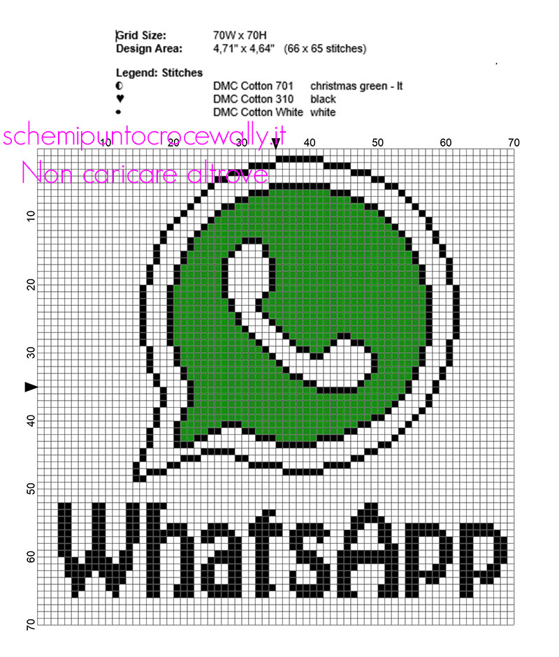 Il logo di WhatsApp schema punto croce da ricamare gratis 66 x 65 crocette 3 colori marca DMC