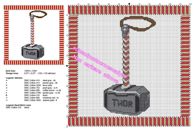 Il martello di Thor schemi punto croce gratuiti dei Supereroi