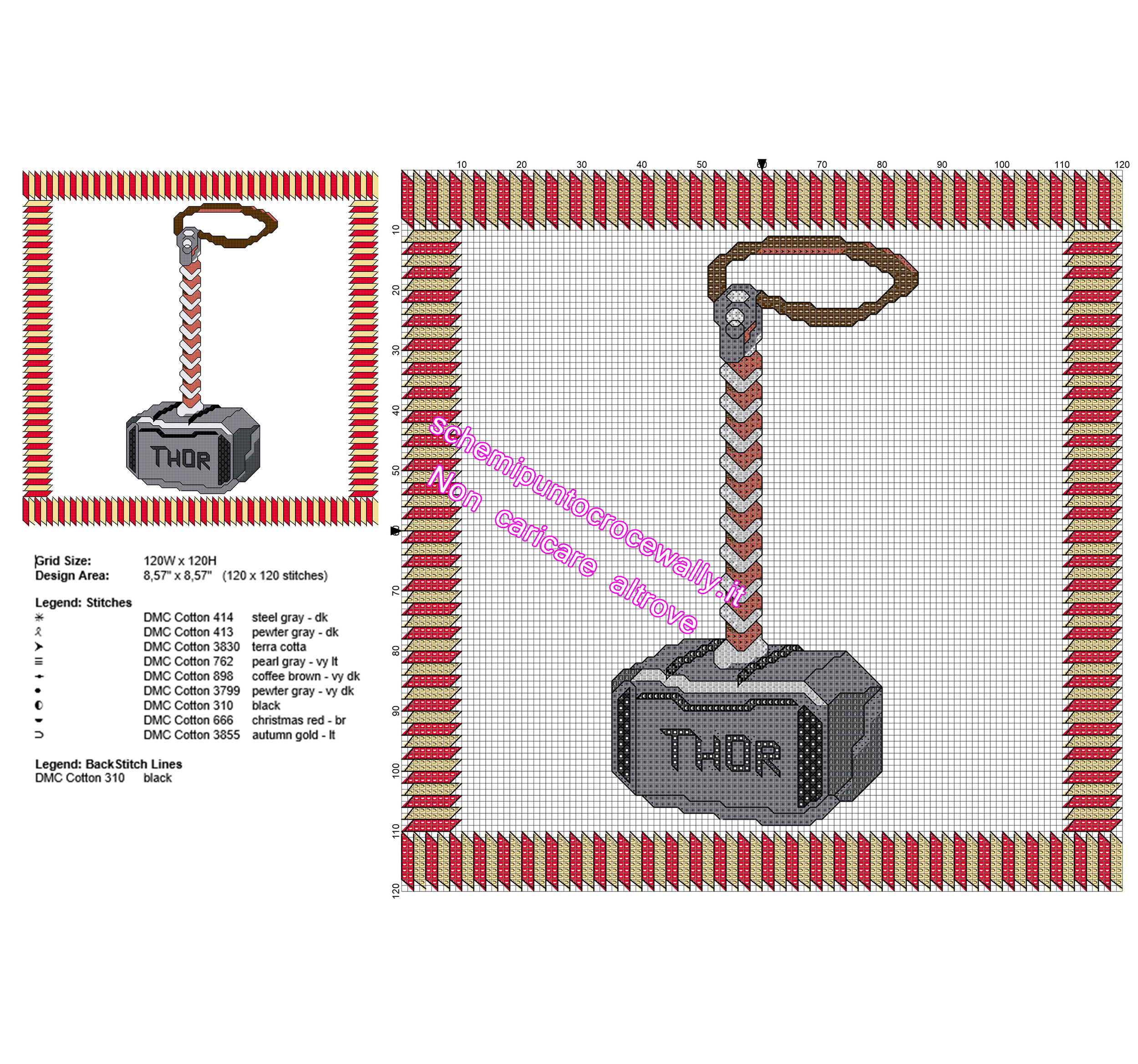 Il martello di Thor schemi punto croce gratuiti dei Supereroi