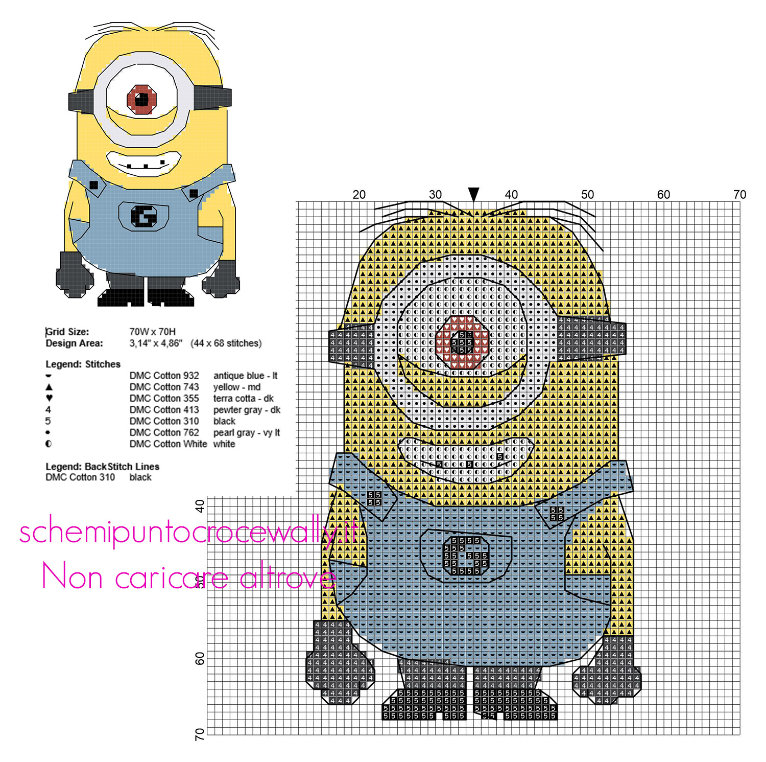 Il minion Stuart dal cartone animato film Cattivissimo Me schema punto a croce