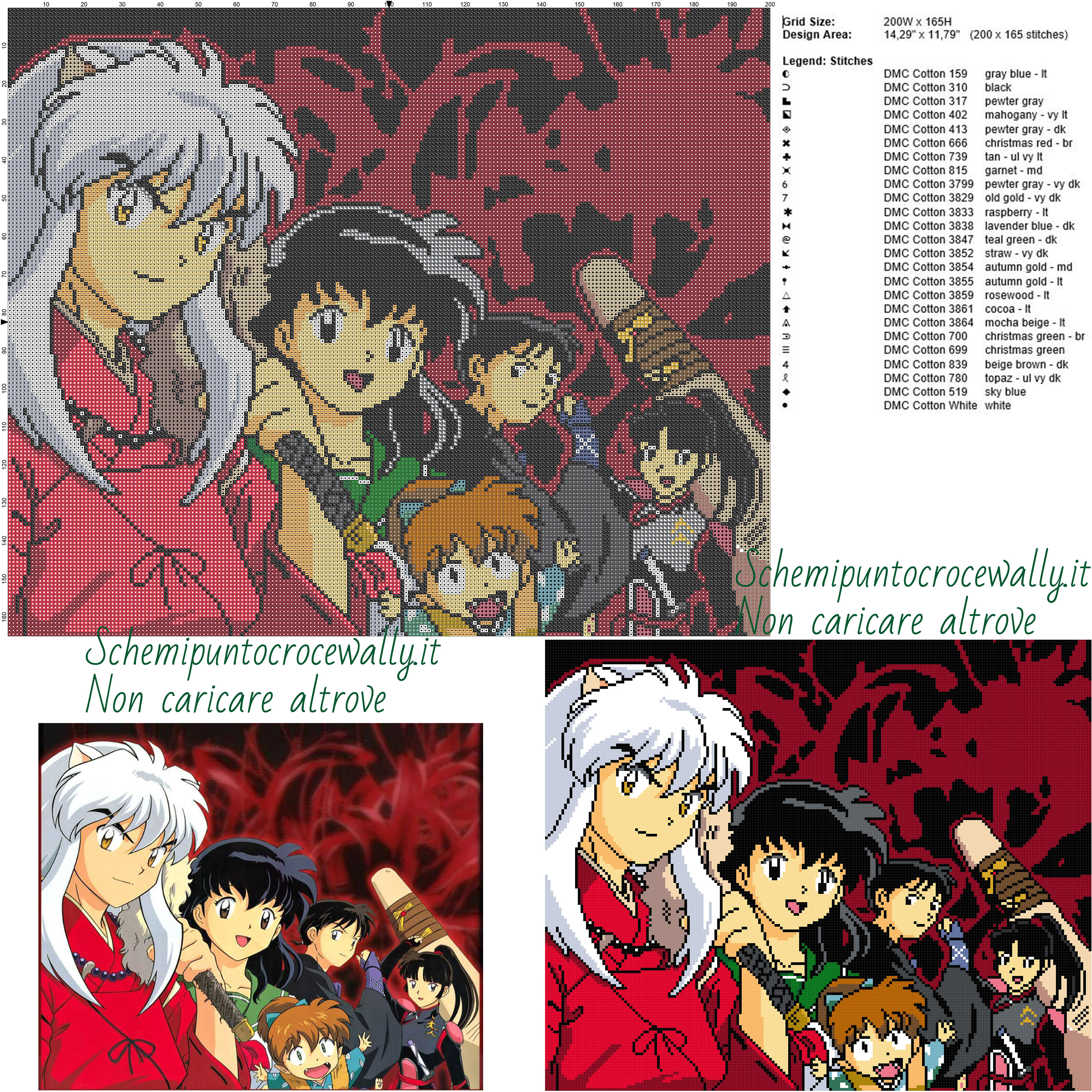 Inuyasha schema gratis punto croce 200x165 25 colori