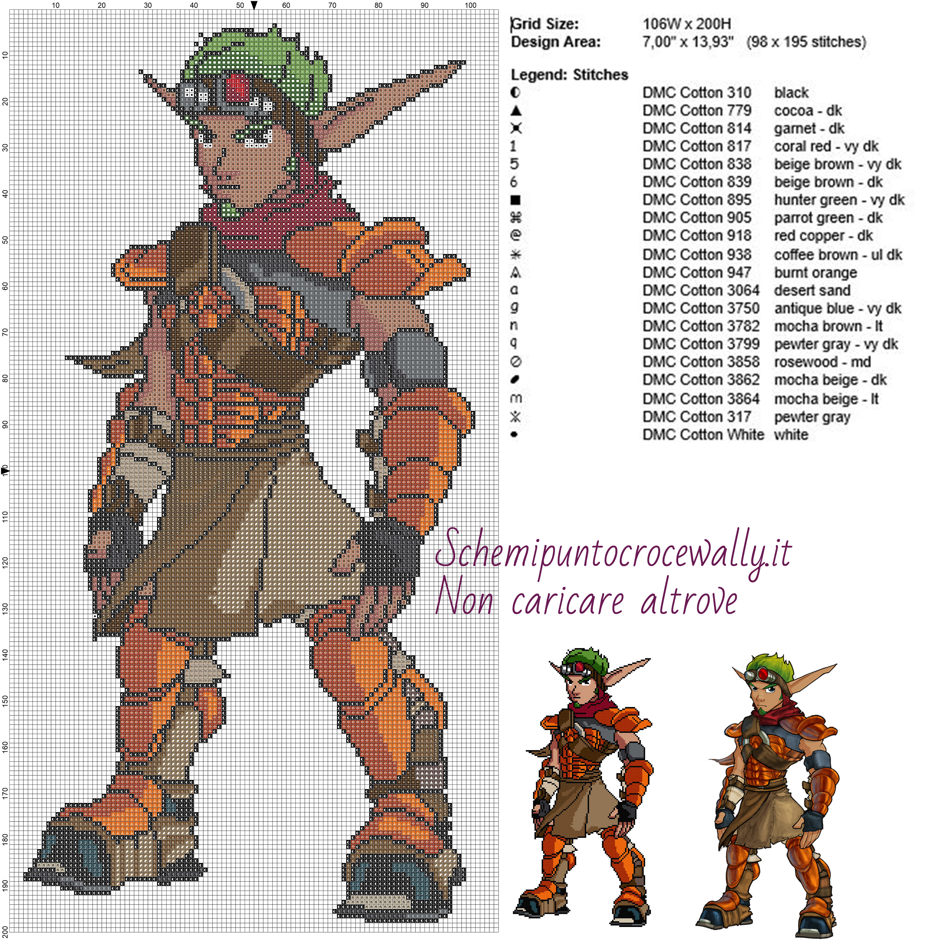 Jak 2 (Jak and Daxter) schema gratis punto croce 106x200 20 colori