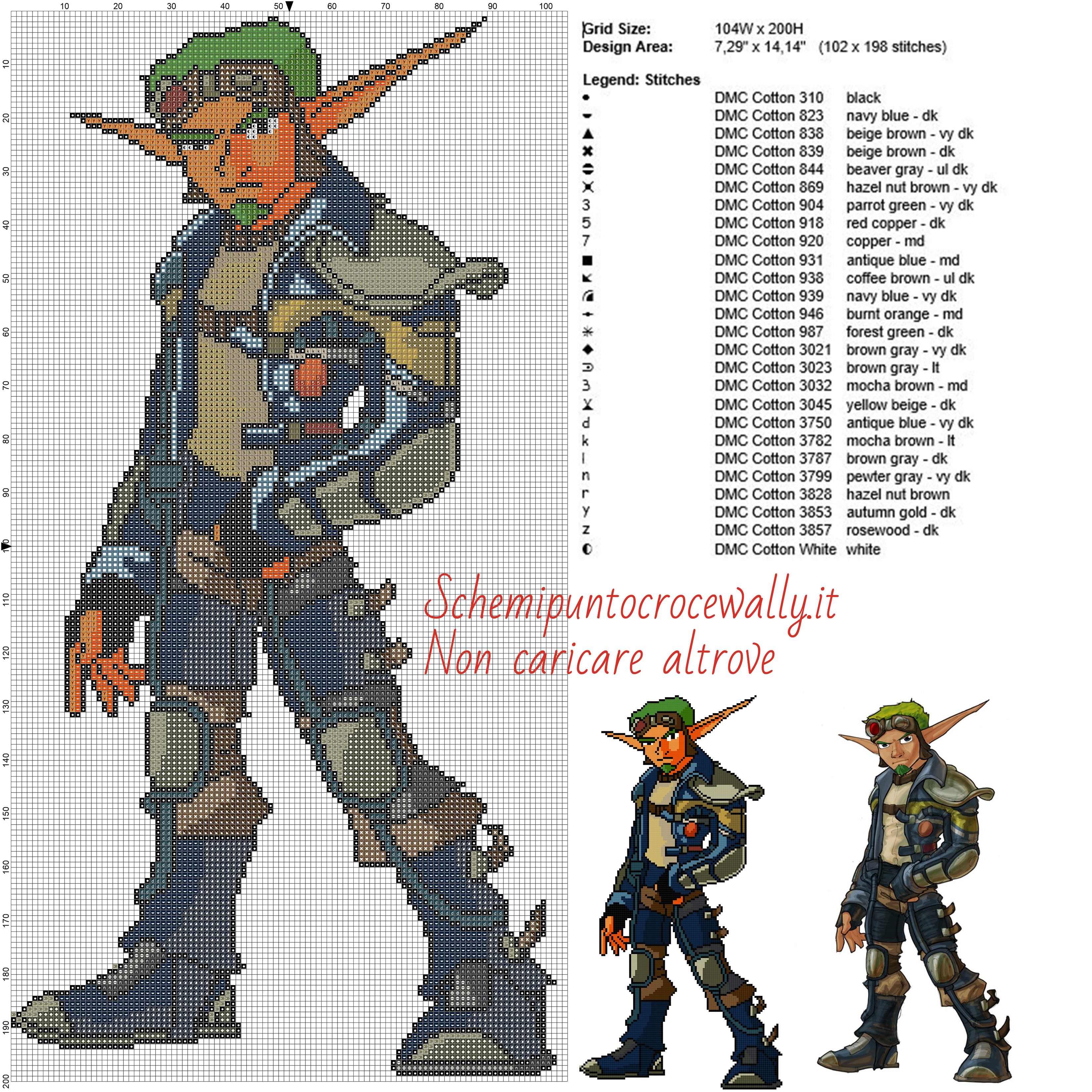 Jak (Jak and Daxter) schema gratis a punto croce 104x200 26 colori