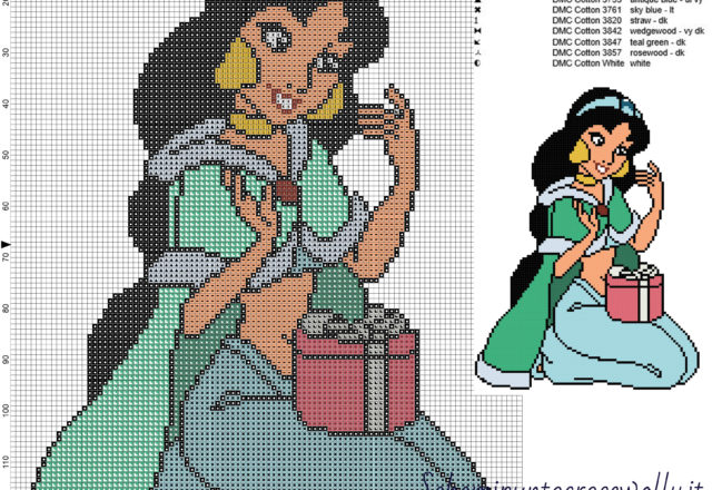 Jasmine nalizia schema disney gratis a punto croce 100x135 12 colori