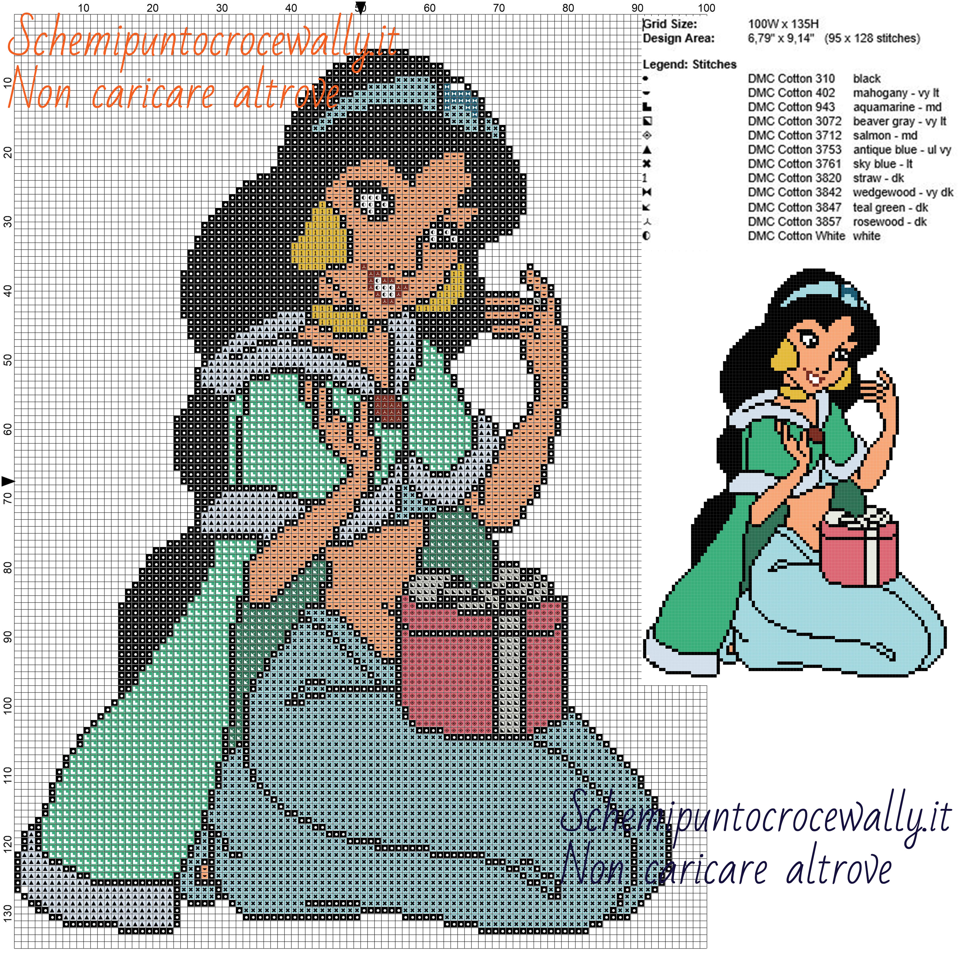 Jasmine nalizia schema disney gratis a punto croce 100x135 12 colori