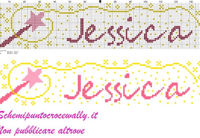 Jessica nome con bacchetta magica schema punto croce