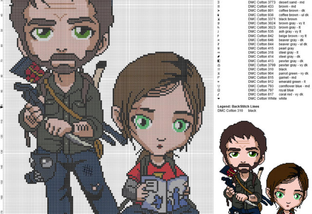 Joel and Ellie (The Last of Us) schema gratis punto croce 138x201 31 colori