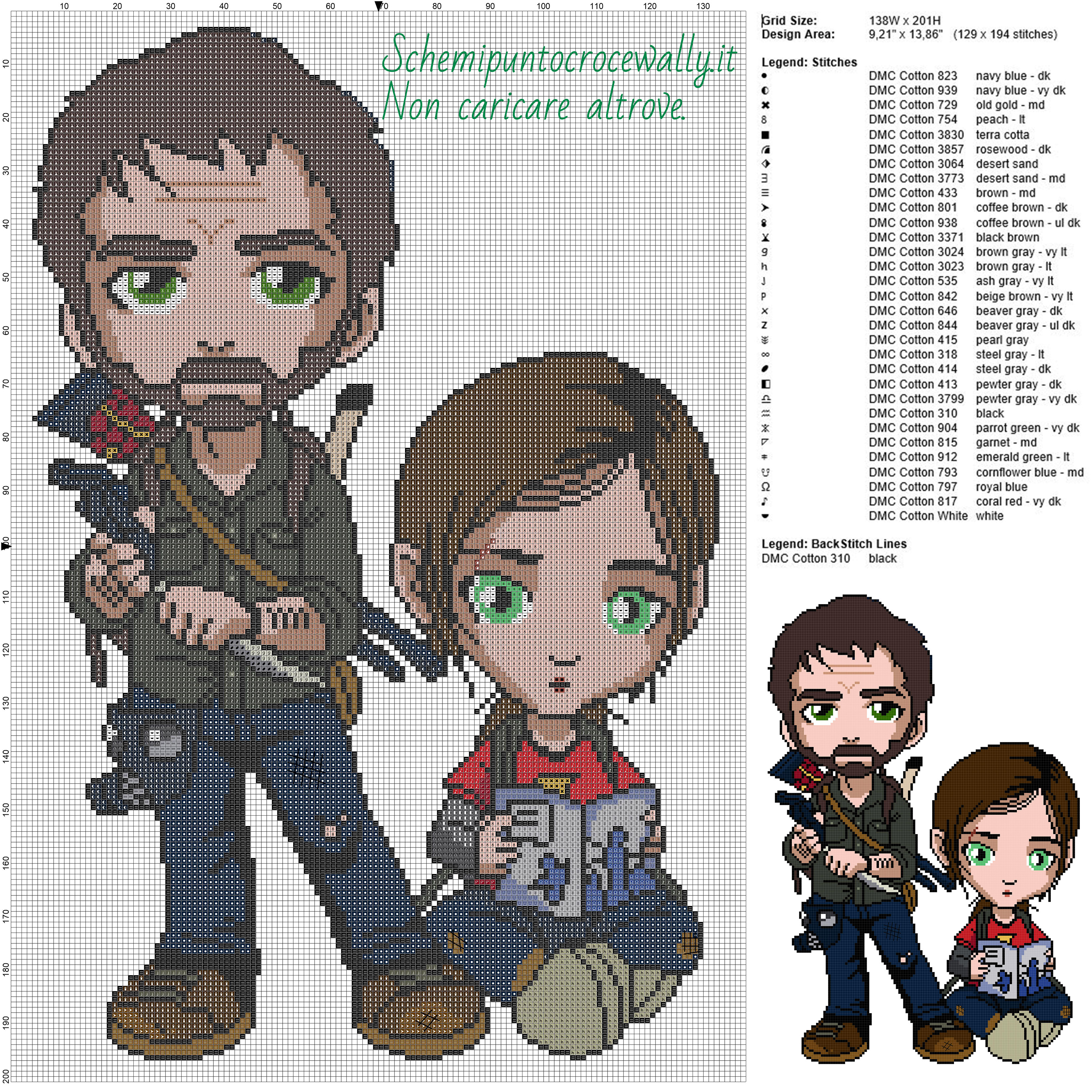 Joel and Ellie (The Last of Us) schema gratis punto croce 138x201 31 colori