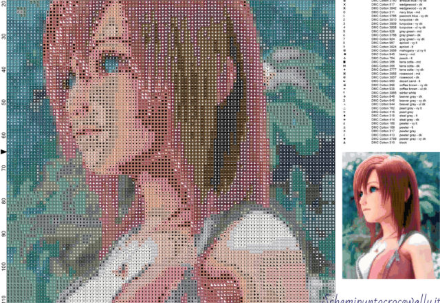 Kairi (Kingdom Hearts 2) schema gratis punto croce 100x130 50 colori