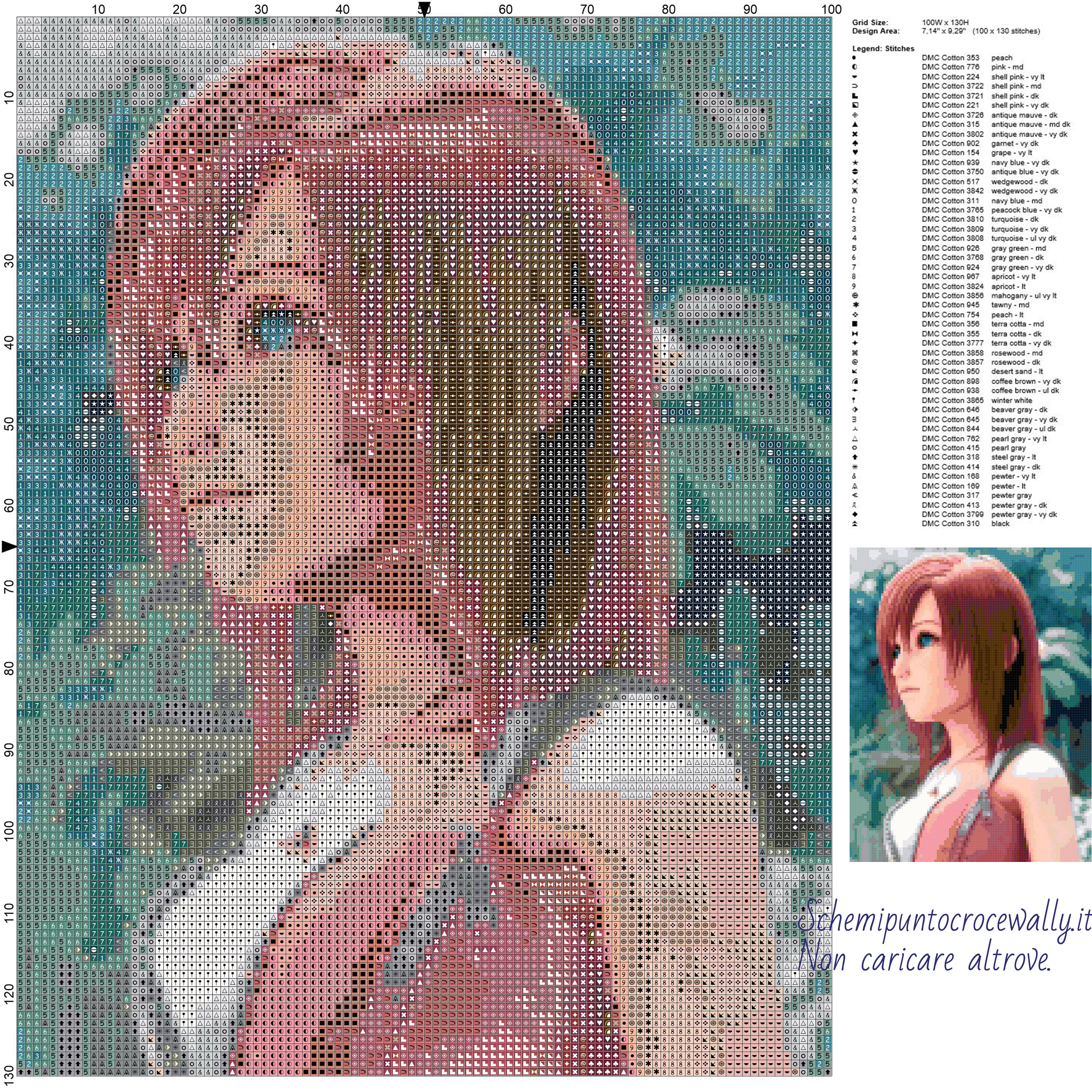 Kairi (Kingdom Hearts 2) schema gratis punto croce 100x130 50 colori