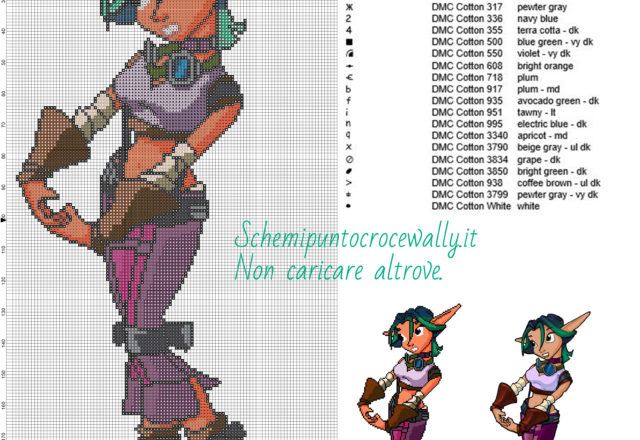 Keira (Jak and Daxter) schema gratis punto croce 106x200 22 colori