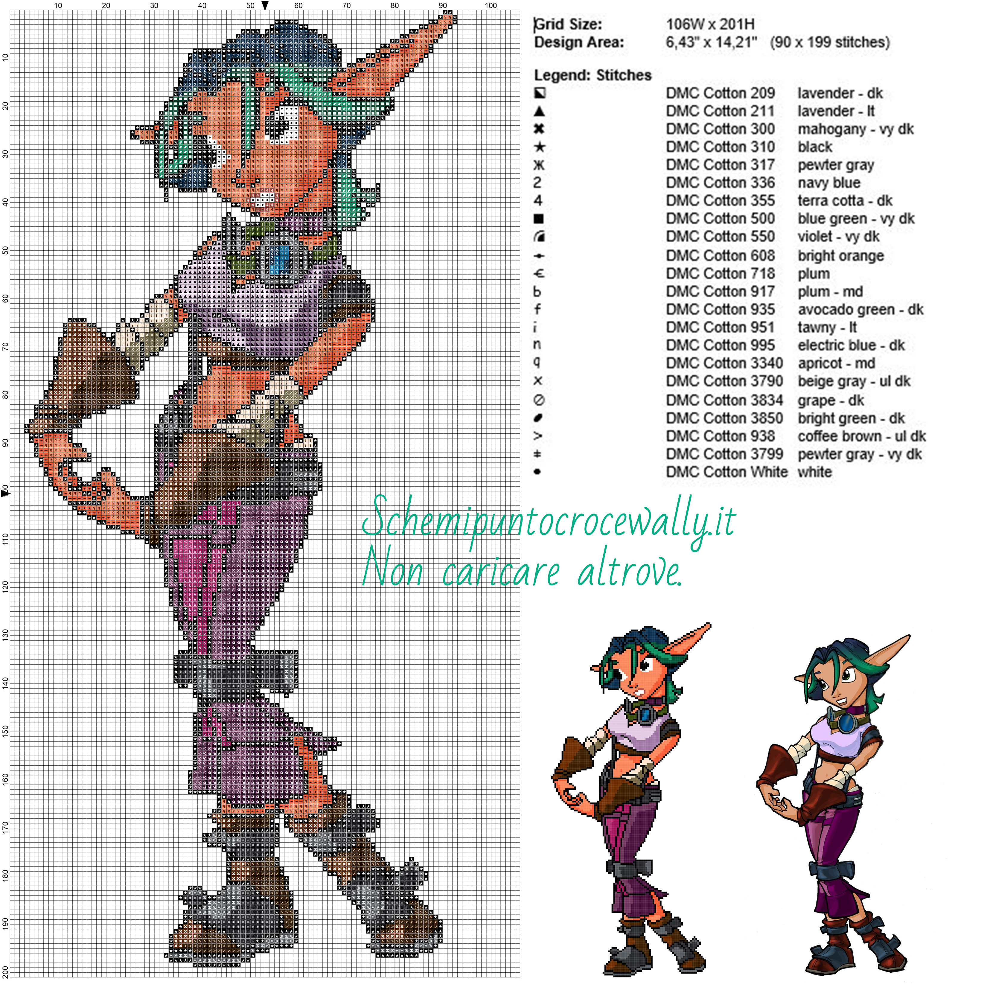 Keira (Jak and Daxter) schema gratis punto croce 106x200 22 colori