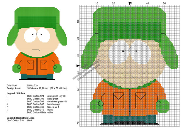 Kyle personaggio South Park schema ricamo punto croce gratis 57x70