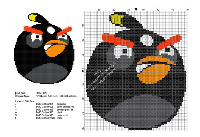 L’ Angry Bird nero degli Angry Birds schema ricamo punto croce gratis