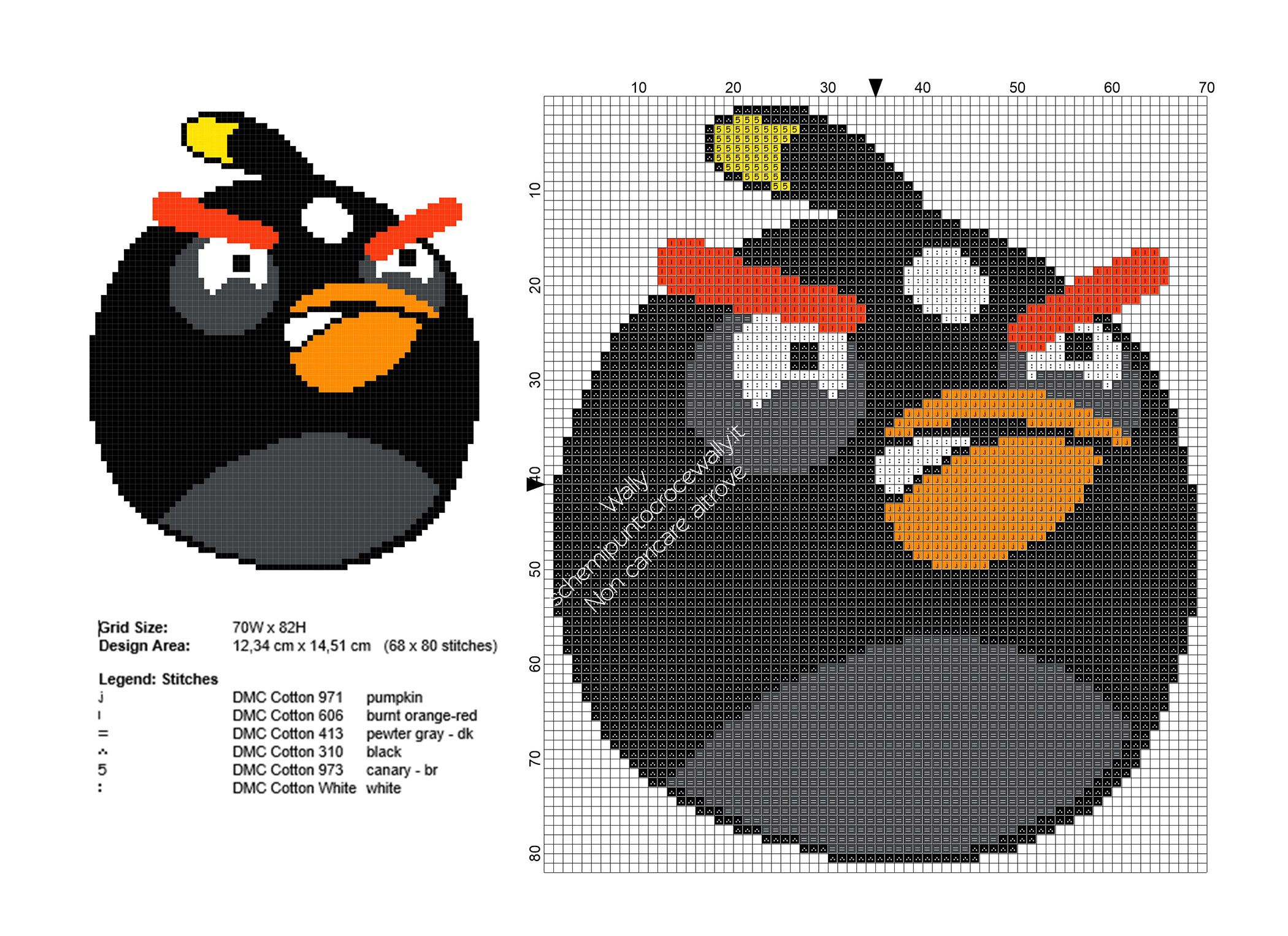 L’ Angry Bird nero degli Angry Birds schema ricamo punto croce gratis