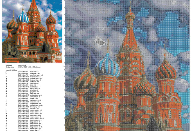 La Cattedrale di San Basilio a Mosca schema punto croce idea quadro casa