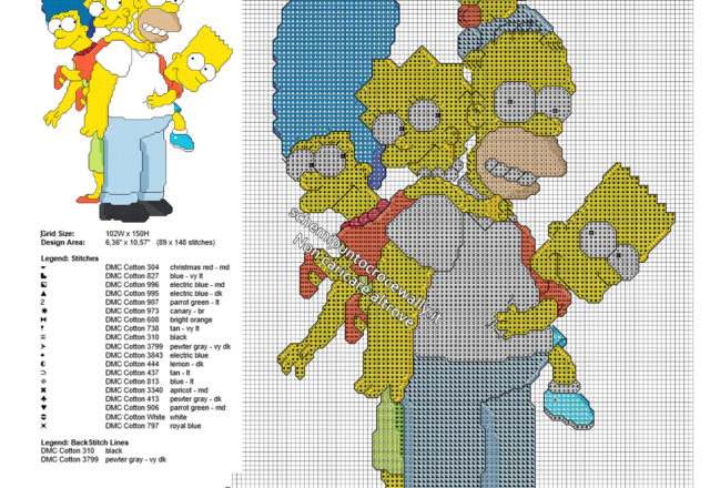 La Famiglia Simpson schema punto croce col punto scritto