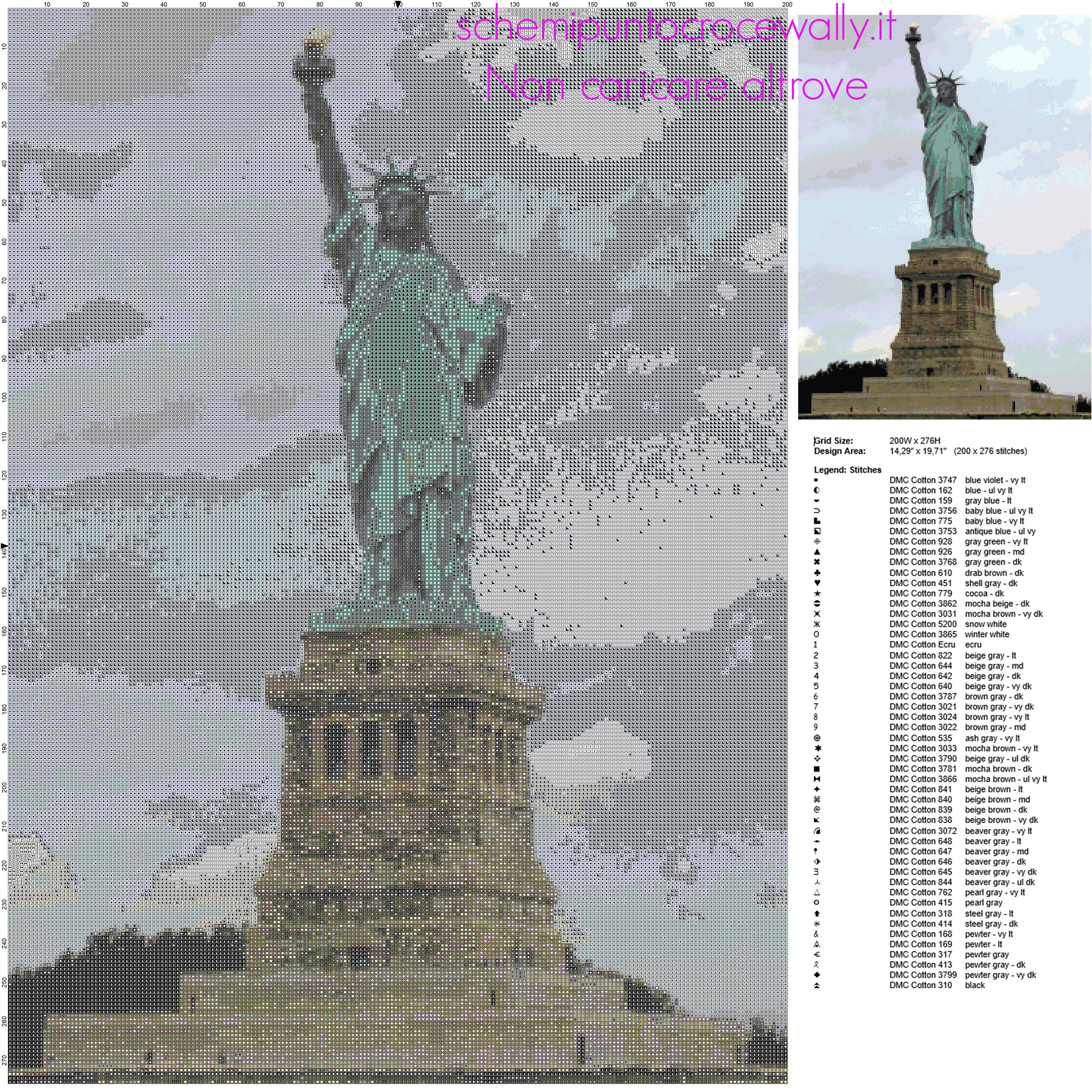 La Statua della Libertà  in America schema punto croce luogo famoso idea quadro casa