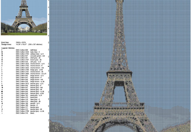 La Torre Eiffel in Francia luogo famoso schema punto croce idea quadro casa 200 x 267 40 colori