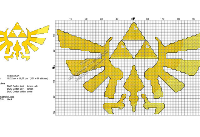 La Triforza The Legend Of Zelda schema ricamo punto croce gratis 101x61