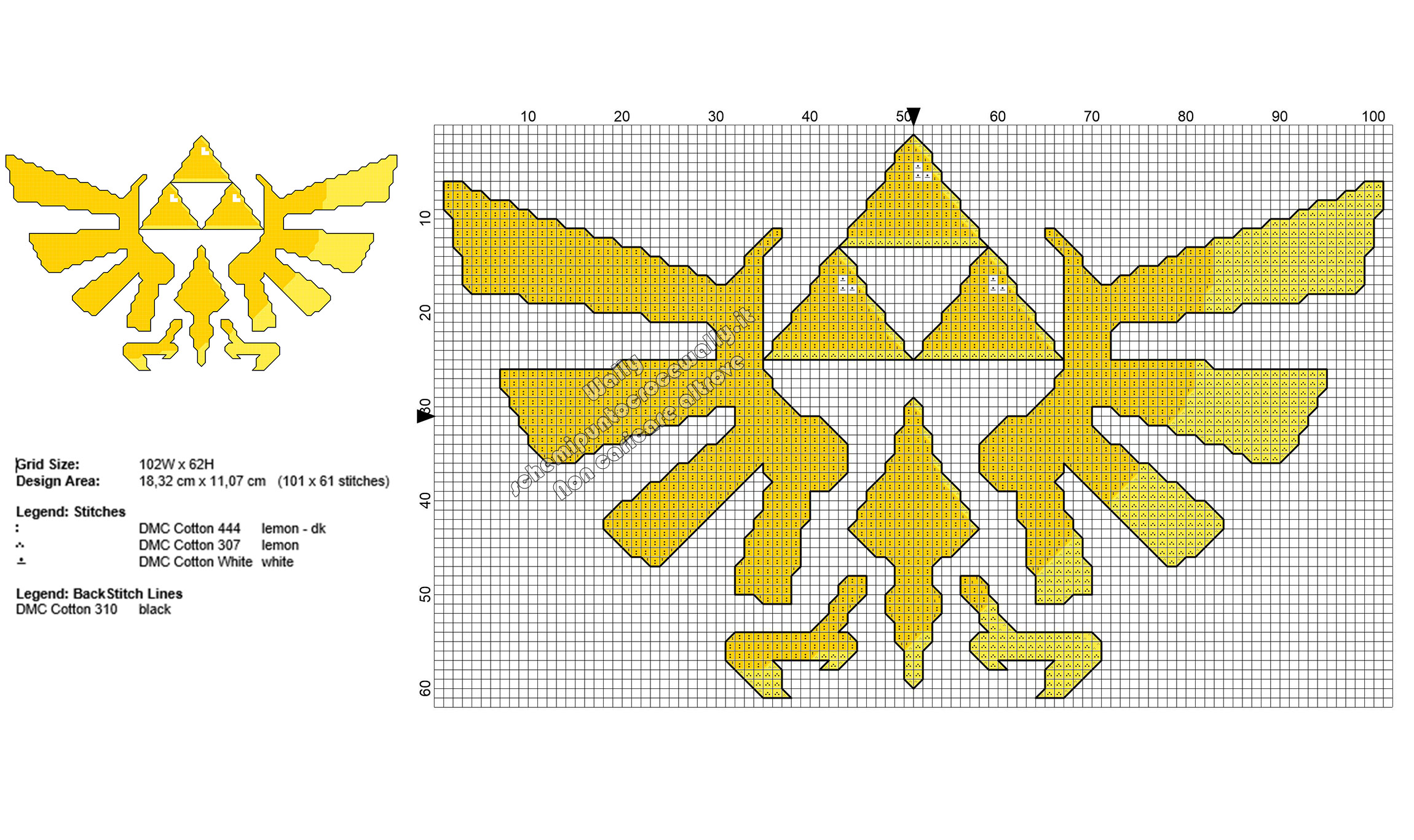 La Triforza The Legend Of Zelda schema ricamo punto croce gratis 101x61