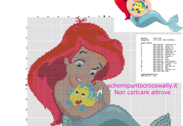 La baby Principessa Ariel La Sirenetta schema punto croce gratis nella categoria Disney