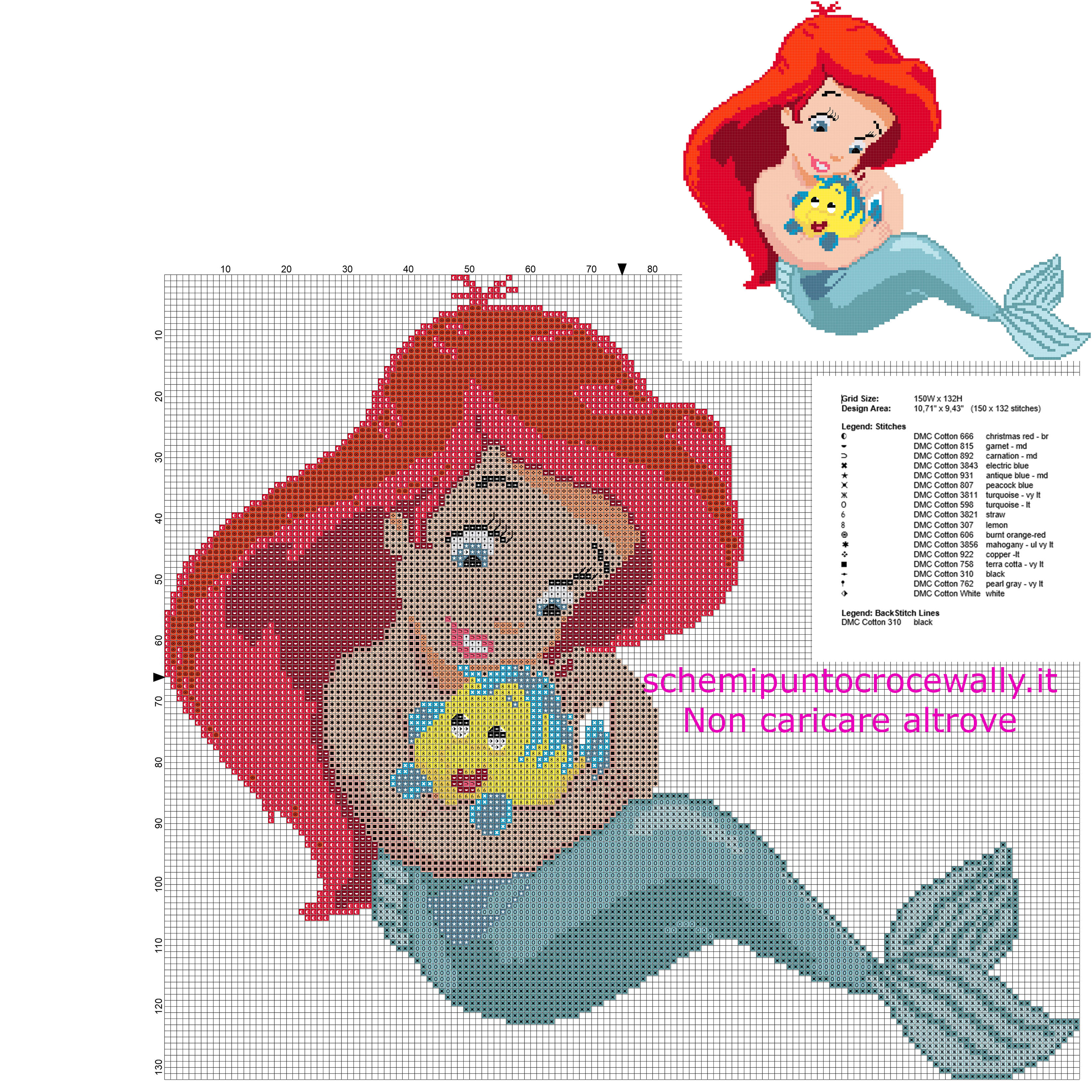 La baby Principessa Ariel La Sirenetta schema punto croce gratis nella categoria Disney