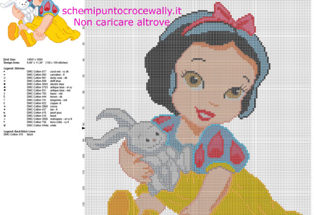 La baby Principessa Biancaneve schema punto croce Disney 138 x 159 crocette 18 colori DMC