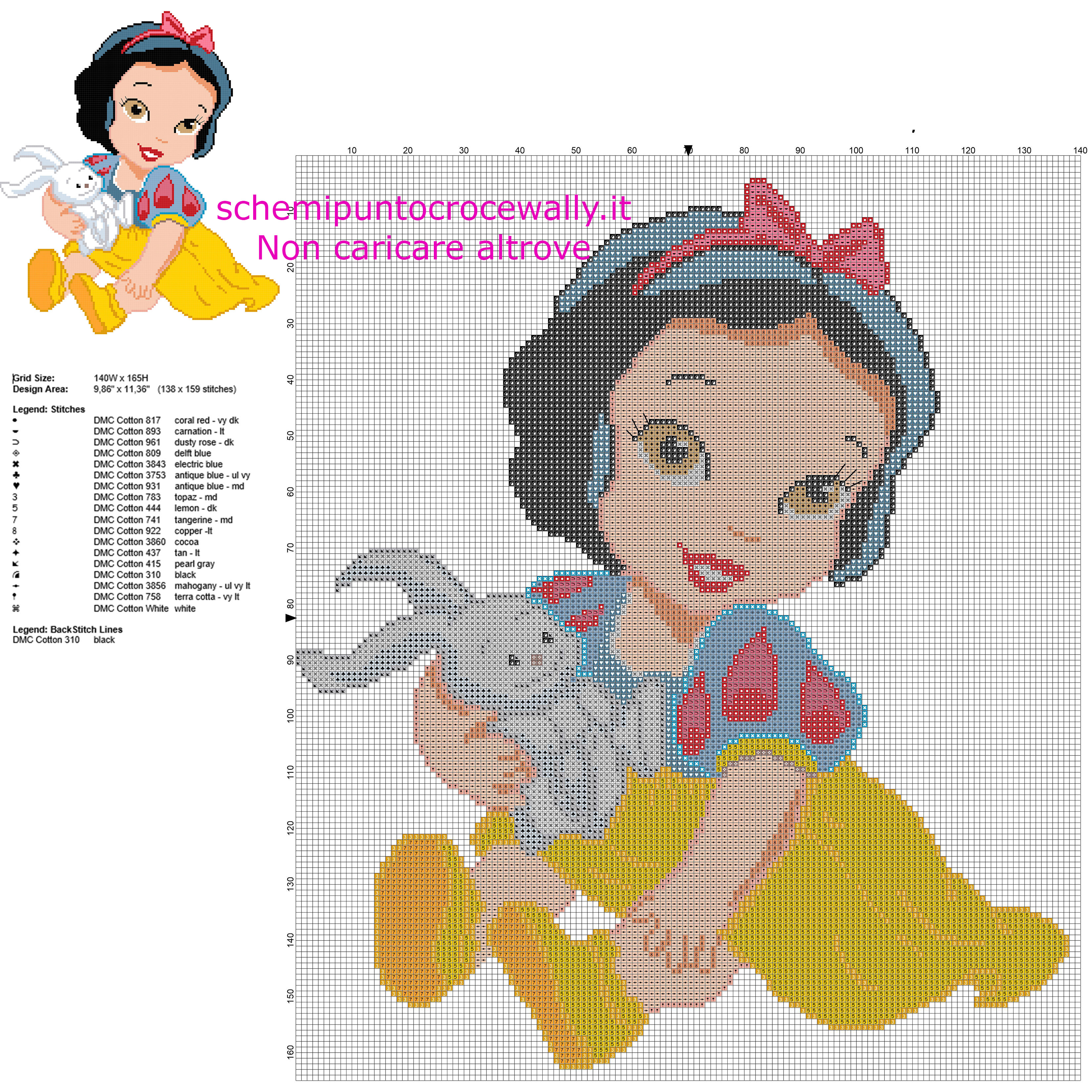 La baby Principessa Biancaneve schema punto croce Disney 138 x 159 crocette 18 colori DMC