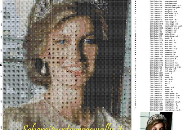 Lady Diana schema punto croce 100x143 100 colori